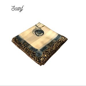 ANIMAL & MEDALLION PRINT SQUARE SCARF-BLACK, GOLD